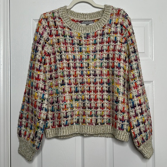 ANDREW MARC NY multi-color chunky knit shimmer tinsel sweater L - Picture 4 of 10